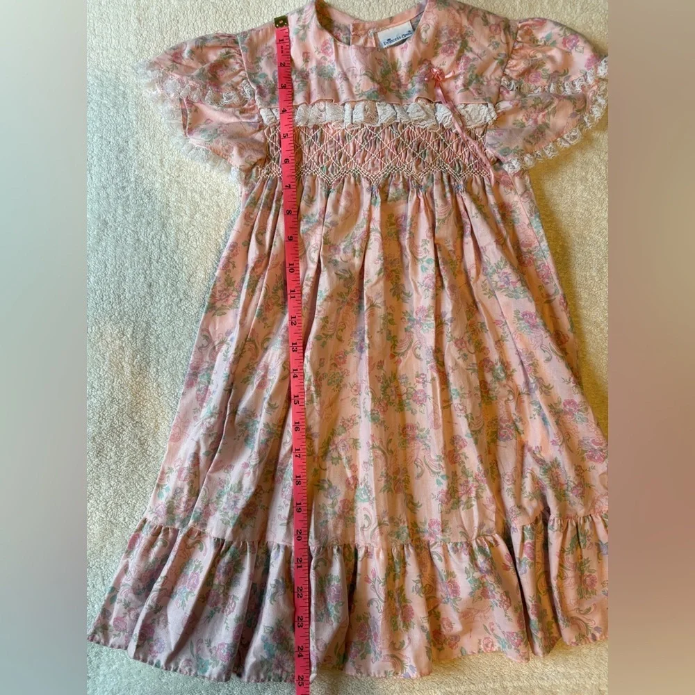 Vintage Princess Anne Pink Floral Smock Dress, Sz 6/6x. Cherubs Design